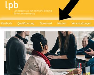 Obere Leiste über dem großen Bild mit verschiedenen Bereichen. Funkionen der Startseite